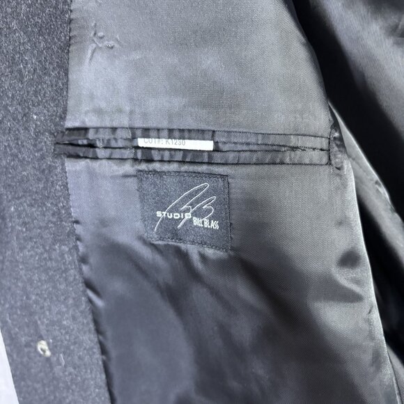 Bill Blass Mens Dress Wool Overcoat 42S Black Trench Top Coat K1230 - Picture 5 of 10